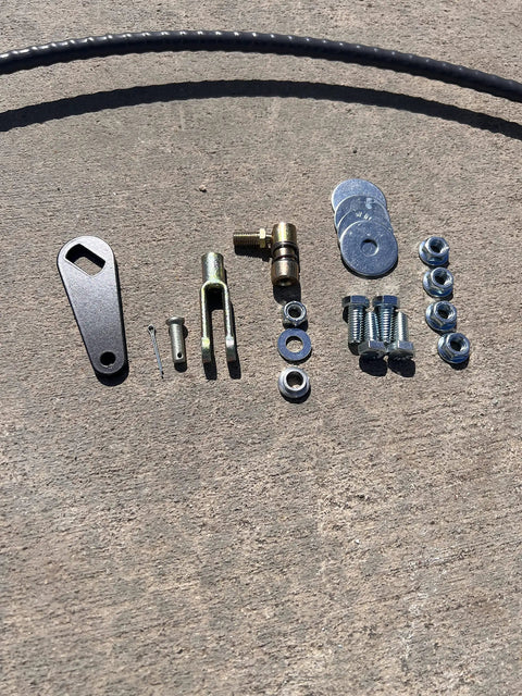 Components of Transfer Case Cable Shifter Kit For 231 Fits Wrangler TJ LJ 1997 2006 laid out on concrete surface