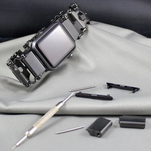 Watch Adapters for Tread and Tread LT in Black 16mm Lug Size Includes Pin Tool and Replacement Pins displayed on cloth