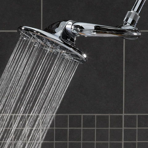 SideWinder Adjustable Rain Shower Head With 6 Spray Modes and High Pressure PowerPulse Massage, Chrome finish in use