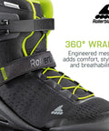 Close-up of Zetrablade Elite Mens Adult Fitness Inline Skates for Beginners to Intermediate Black and Lime, showing breathable upper