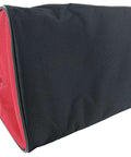 Bombproof Canvas Power Tool Bag Carrier For Drill Drivers Batteries Chargers Jobsite Gear Hauler With Durable Handles And Tight Zipper, side view with black and red fabric.