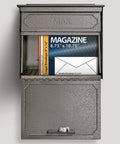 Townhouse Bronze Wall Mount Locking Mailbox with Large Capacity, open with envelopes and magazine display inside.