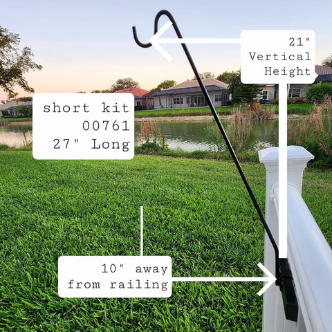 One Piece Pole Long Hook Kit For Vertical Spindled Deck Railings Twenty Seven Inch Upright Heavy Duty Hanger Fits Half Inch To One And Three Quarters Inch Spindles Perfect For Bird Feeders Flower Baskets Chimes And More