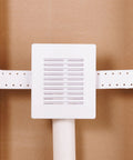 Air Admittance Valve Wall Box Sure Vent With Adjustable Faceplate Slim Four and One Half by Five and Three Quarters Inches High Impact Polystyrene Construction Fits Six or Twenty DFU AAVs With One and a Half or Two Inch Adapters Low Profile Look, mounted on wall frame.