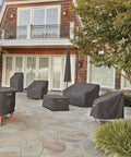 Water Resistant 24 Inch Round Patio Ottoman and Table Cover, Heavy Duty Outdoor Furniture Shield With UV Stabilized Gardelle One Fabric in use on patio furniture.