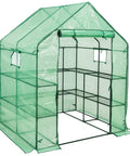 Walk-In Greenhouse With 57x61x80 Inch Footprint, 3 Tiers And 10 Shelves, Roll-Up Door And Observation Windows, Backyard Ready