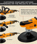 Pro Grade 7 Inch Rotary Polisher Buffer Sander Kit With 8 Polishing Pads LED RPM Display showing grip options