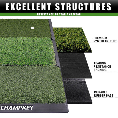 Tri Turf Golf Hitting Mat With Heavy Duty Rubber Backing For Indoor Or Outdoor Practice, Built Tough For Real Feel layers