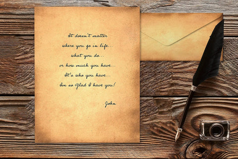 Old School Vintage Aged Parchment Paper Stationery Set With Double Sided Sheets And Matching Envelopes on wood table