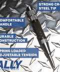 Heavy Duty Automatic Center Punch 3 Piece Set Packaged With 6 Inch Chrome Steel Body And Adjustable Spring Tension showing strong CR-V steel tip and comfortable grip.