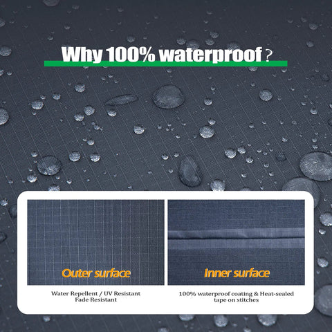 Heavy Duty Waterproof Rectangular Patio Table Cover 86 by 44 by 27.5 Inches, UV Resistant Snowproof Gray Ripstop Fabric