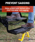 Solid Stance RV Step Stabilizer Kit for Fifth Wheels Travel Trailers and Motorhomes eliminates bounce, adds stability.