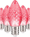Pink C7 Faceted LED Christmas Lights Set Of 25 For Indoor Outdoor Use Dimmable Warm Pink Glow Weatherproof Durable Plastic Bulbs