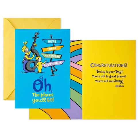 Card and envelope from 13 Inch Large Dr. Seuss Graduation Gift Bag With Tissue Paper And Card Oh The Places You'll Go For High School College Kindergarten Nursing School Grads, A Must Have For Books, Clothes, Or Small Gifts