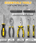 20-piece screwdriver bits, pliers, and screwdrivers part of the 146 Piece Homeowner Tool Set With 14 Inch Wide Mouth Open Storage Tool Bag
