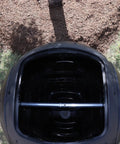 Top view of Ms Tumbles 35 Gallon Compost Tumbler With Easy Turn System, showing open lid and interior in black and green design.