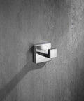 Heavy Duty Stainless Steel Towel Hooks 4 Pack Set, square wall mount in polished chrome finish on grey wall