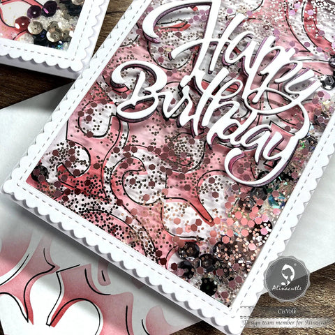 Handcrafted Happy Birthday card using 3 Piece Metal Die Cut Set For Card Making And Paper Crafts, embellished with sequins and pink tones.