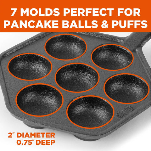 Seven Section Cast Iron Danish Aebleskiver Pan For Mini Puffs And Pancake Balls Preseasoned Heats Evenly On All Cooktops