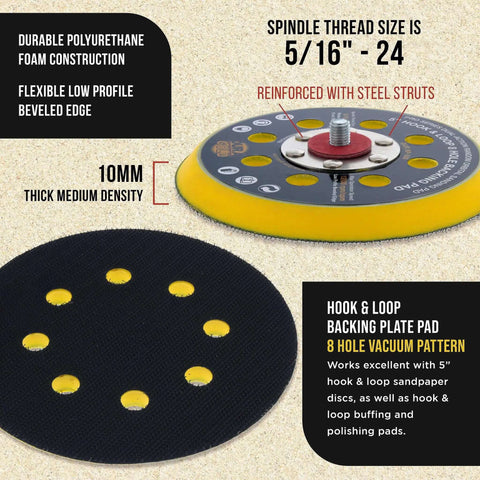 5 Inch Hook And Loop Dual Action DA Backing Plate Pad With 8 Hole Dustless Pattern and low profile edge