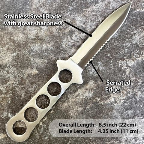 Beefed-Up Dive Knife With Sheath And Leg Strap, Thigh Knife With 440 Stainless Fixed Blade featuring serrated edge