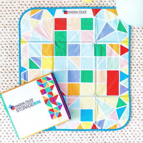 Sturdy Magnetic Building Tile Storage Bin And Roll Up Interactive Play Mat Heavy Canvas Tote For Kids Holds Three Hundred Pieces Snappy Bright Colors Totally Rad Design Rock Solid Gear For Young Builders And Teachers