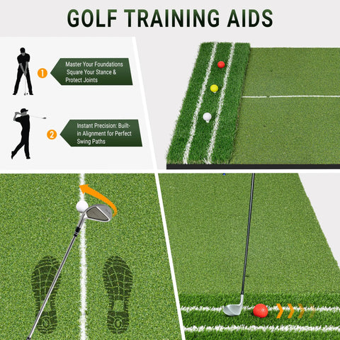 Dual Turf Golf Mat 5x4ft For Backyard Indoor Practice Thick 21mm-45mm Hitting Surface with alignment and swing path aids