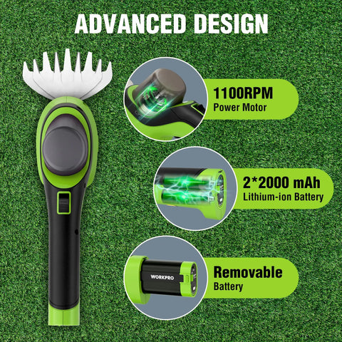 Cordless 2-In-1 Grass Trimmer And Hedge Cutter With 44.5-Inch Extension Pole, 2Ah Battery, 7.2V Power features