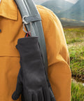 Go To G Series SlideLock Dual Chamber Carabiner Keychain Stainless Steel attached to backpack with gloves