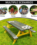 Picnic Table Cover With Bench Covers Set For 72x30 Inch Table And 72x12 Inch Benches, Elastic Waterproof Fitted Tablecloth In Wood Grain Pattern