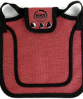 4 Pack Medium-Large Poultry Saddles With Adjustable Straps in burgundy, breathable 14oz canvas, double stitched durability shown.