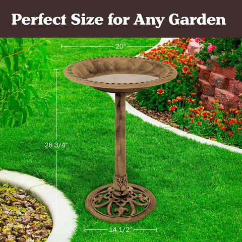 Antique Scroll Bird Bath With Weather Resistant Resin, Bronze Finish, 28 3/4'' height, garden setting, vintage decor