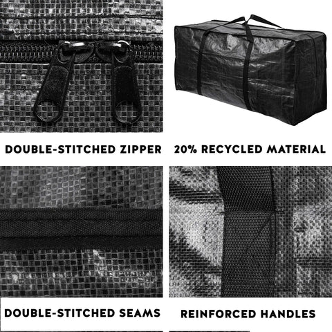 XXL 68.5 Gallon Heavy Duty Storage Bags Two Pack With Mega Strong Wrap Around Handles Zippered Reusable Moving Totes