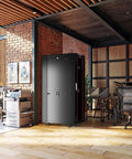 Built Like A Tank 32U Floor Standing Server Rack With 24 Inch Deep Storage And Integrated Cooling Fan in a modern office.