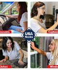 People using ultra absorbent microfiber cleaning cloth 12.5x12.5 inches, 300 GSM for automobile, cupboard, kitchen, and window cleaning.
