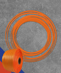 Built To Crush Heavy Loads 3/4 Inch X 1650 Foot Woven Polyester Strapping Cord in vibrant orange color.