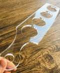 Ultra Clear Acrylic Flight Paddle Template For Woodworking Router Jigs And Home Bar Trays Featuring Hella Accurate Cutouts and Awesome Craft Beer Vibes, detailed view.