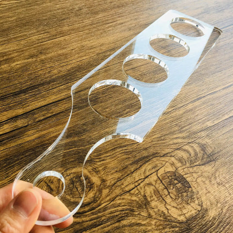 Ultra Clear Acrylic Flight Paddle Template For Woodworking Router Jigs And Home Bar Trays Featuring Hella Accurate Cutouts and Awesome Craft Beer Vibes, detailed view.