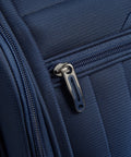 Close-up of zipper on Durable Polyester Lightweight Underseat Carry-On Luggage With 2 Wheels, Navy Blue, 16 Inch