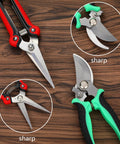 All-In-One Garden Pruning Kit With Stainless Steel Shears, U-Shaped Cutter on wooden surface with sharp blades.