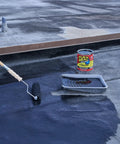 Applying Liquid Rubber Sealant Coating for Waterproof, Flexible, Breathable Protection That Resists UV on a roof with a roller