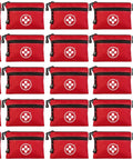 2 In 1 First Aid Kit For Car Travel And Home With 64 Piece Medical Supplies And 25 Pack Bonus Mini Kit in red pouches