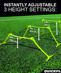 Adjustable Speed Hurdles Set Of 6 For Agility And Plyometrics, Three Heights 6, 9, 12 Inches, Quick Click Hurdle System on grass