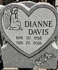 Heart Cemetery Memorial Headstone And Base With Two Design Options, Custom Engraved Gray Granite Upright Monument, Polished Die