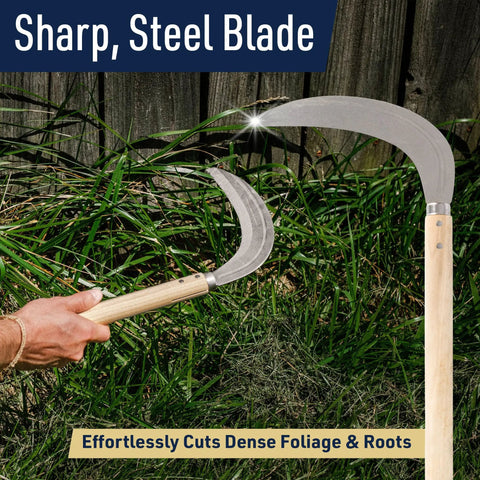 Japanese Weeding Sickle Knife With 29 Inch Long Handle and Sharp Curved Steel Blade for Brush Clearing in Garden