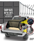 Heavy Duty Black Waterproof Truck Bed Tarp With Quick Adjust Tie Downs Detachable Cargo Net Cover For Long Beds 8 Ft And Trailers