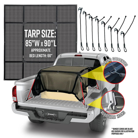 Heavy Duty Black Waterproof Truck Bed Tarp With Quick Adjust Tie Downs Detachable Cargo Net Cover For Long Beds 8 Ft And Trailers