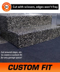Heavy Duty Garage Floor Runner Mat 216 Inch Long 30 Inch Wide Cut To Fit Non Slip Backing shown on steps