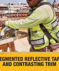 Rock Solid Class 2 High Visibility Surveyor Vest Xl Zipper Closure Hella Reflective Stripes worn during cutting wood with saw.