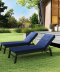 Chaise Lounge Cushions Outdoor Set Of 2 Quick Dry Fabric With Removable Covers Navy Blue 72 X 21 X 3 Inches Fade Resistant
